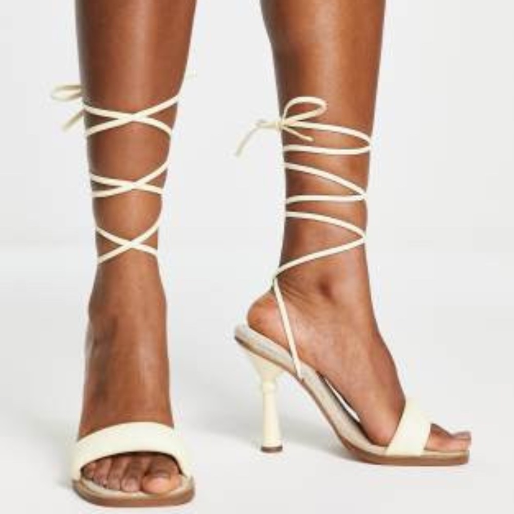 ASOS DESIGN Nesha padded high heeled sandals in yellow